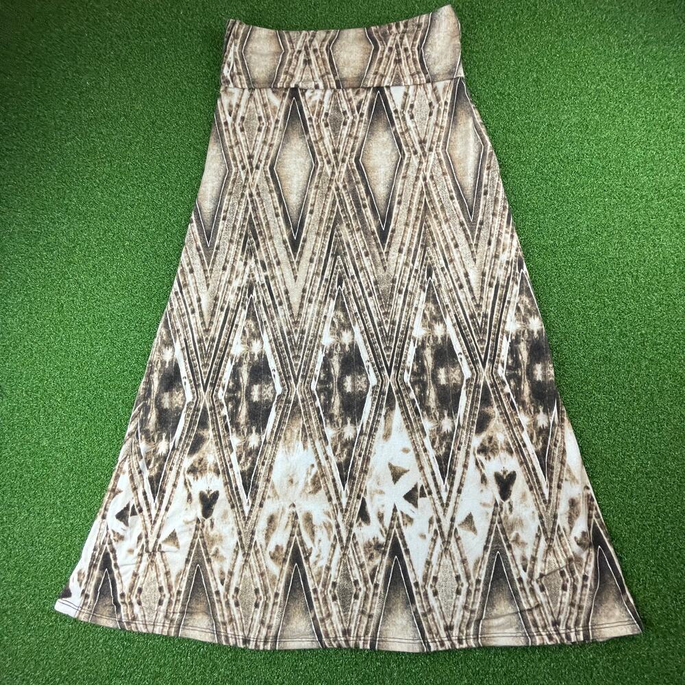 Womens Geometric Tie Dye Maxi Skirt Stretch Rayon Made USA Boho Y2K XL Vintage